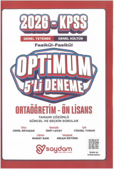 2026 KPSS Lise Ortaöğretim Ön Lisans Optimum 5 Deneme Fasikül Çözümlü Saydam Yayınları