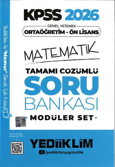 2026 KPSS Lise Ortaöğretim Ön Lisans Soru Bankası Çözümlü Modüler MATEMATİK Yediiklim Yayınları