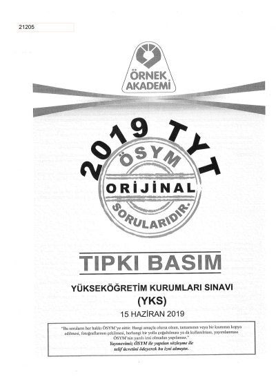 2019 TYT Deneme - TYT Türkiye Geneli Deneme Sınavı-1 (PEGEM) Vega Efsanesi