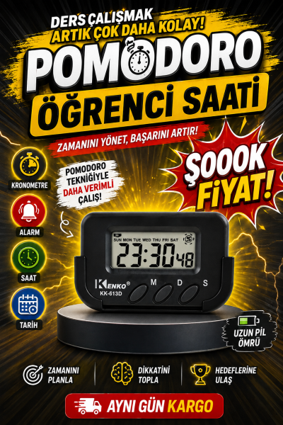 Kenko Pomodoro Öğrenci Saati - Kronometreli Ders Çalışma Saati - Dijital Masa Saati Kenko KK-613D Vega Efsanesi