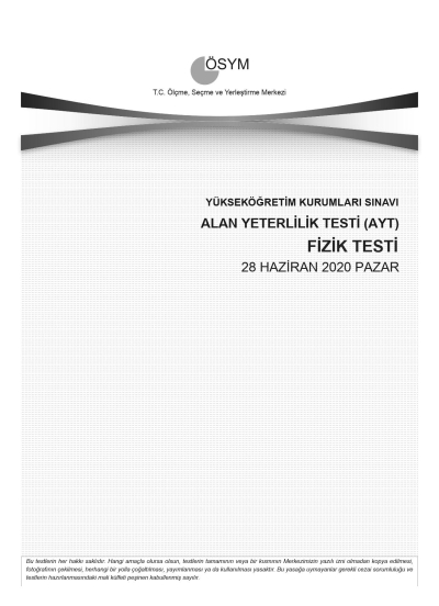 FİZİK SON 11 YIL ÇIKMIŞ SORULAR (AYT) (2020 DAHİL)