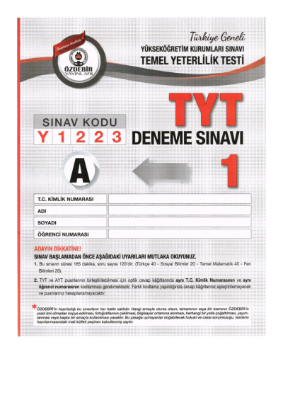 TYT TÜRKİYE GENELİ DENEME SINAVI 1 Vega Efsanesi