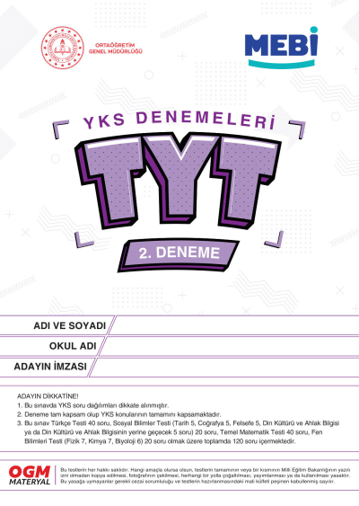 MEBİ YKS Denemeleri TYT 2. Deneme Vega Efsanesi
