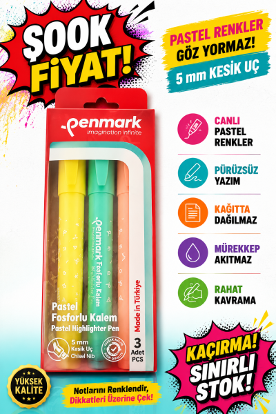 Penmark Kalem Tipi Fosforlu Kalem 3 Lü Bristol Pastel Vega Efsanesi