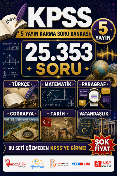 KPSS Tüm Dersler (Türkçe-Paragraf-Matematik-Coğrafya-Tarih-Vatandaşlık) 5 Yayın Karma Soru Bankası Tam 25353 Soru Vega Efsanesi