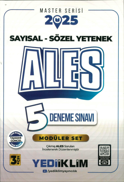 2025 ALES Sayısal-Sözel Yetenek 5 Deneme Sınavı Yediiklim Yayınları Vega Efsanesi