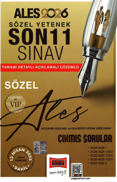 2026 ALES VIP Sayısal Yetenek Son 11 Sınav Çıkmış Sorular (13 Nisan 2025 Sınavı Dahil) Yargı Yayınları SÖZEL BÖLÜM