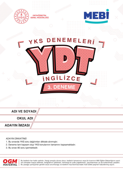 YDT Denemeleri İngilizce 3. Deneme MEBİ Vega Efsanesi