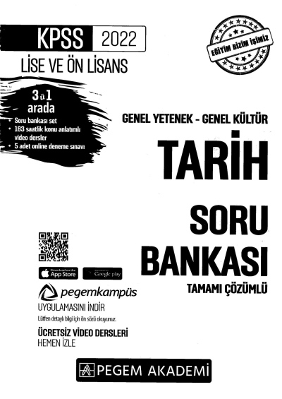 2022 KPSS LİSE VE ÖNLİSANS TARİH SORU BANKASI