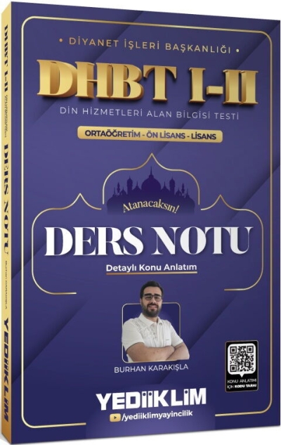 Diyanet İşleri Başkanlığı DHBT I-II Ortaöğretim Ön Lisans Lisans Ders Notu Yediiklim Yayınları