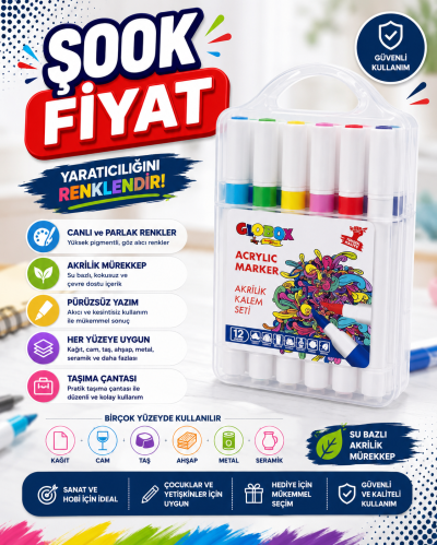 Globox Akrilik Marker Kalem Seti 12 Renk Vega Efsanesi