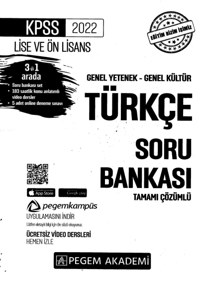 2022 KPSS LİSE VE ÖNLİSANS TÜRKÇE SORU BANKASI Vega Efsanesi