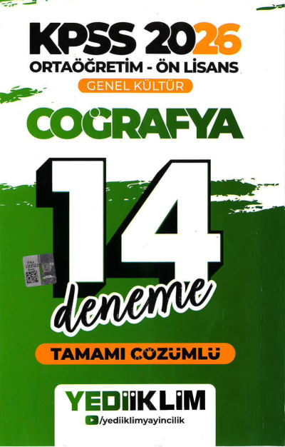 2026 KPSS Ortaöğretim Ön Lisans Genel Kültür Coğrafya Tamamı Çözümlü 14 Deneme Yediiklim Yayınları