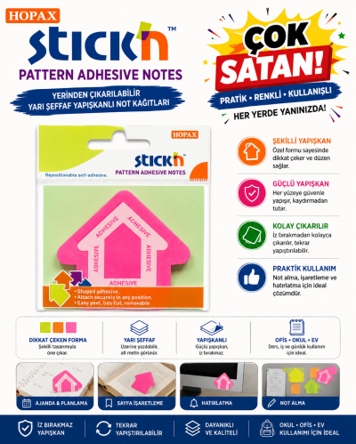Pembe Ok Şekilli 50 Yaprak 70x70 Yapışkanlı Not Kağıdı Vega Efsanesi