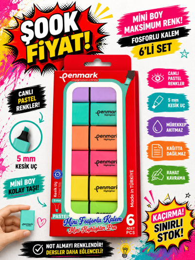 MİNİ FOSFORLU KALEM 6 LI PASTEL PENMARK Vega Efsanesi
